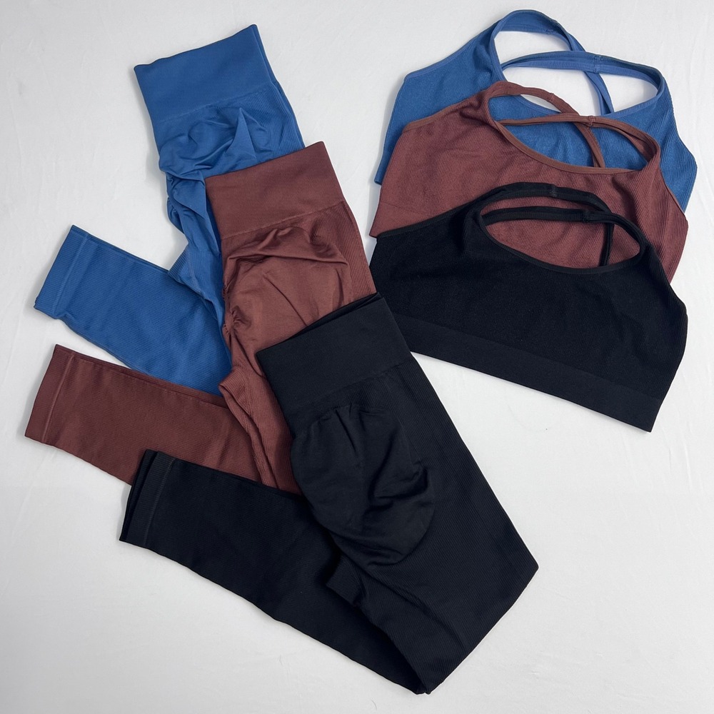 Shein Activewear‎ Bundle Lg Multicolor Scrunch Butt Ribbed Seamless Leggings 6pc